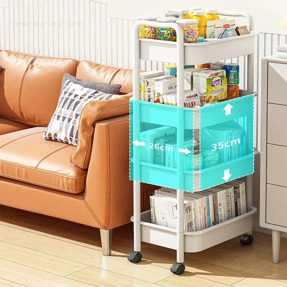 Bookshelf Storage Trolley Mobile Kitchen Organizer Cart With Wheels Multi-Layer Bathroom Shelves Household Snacks Storage Rack