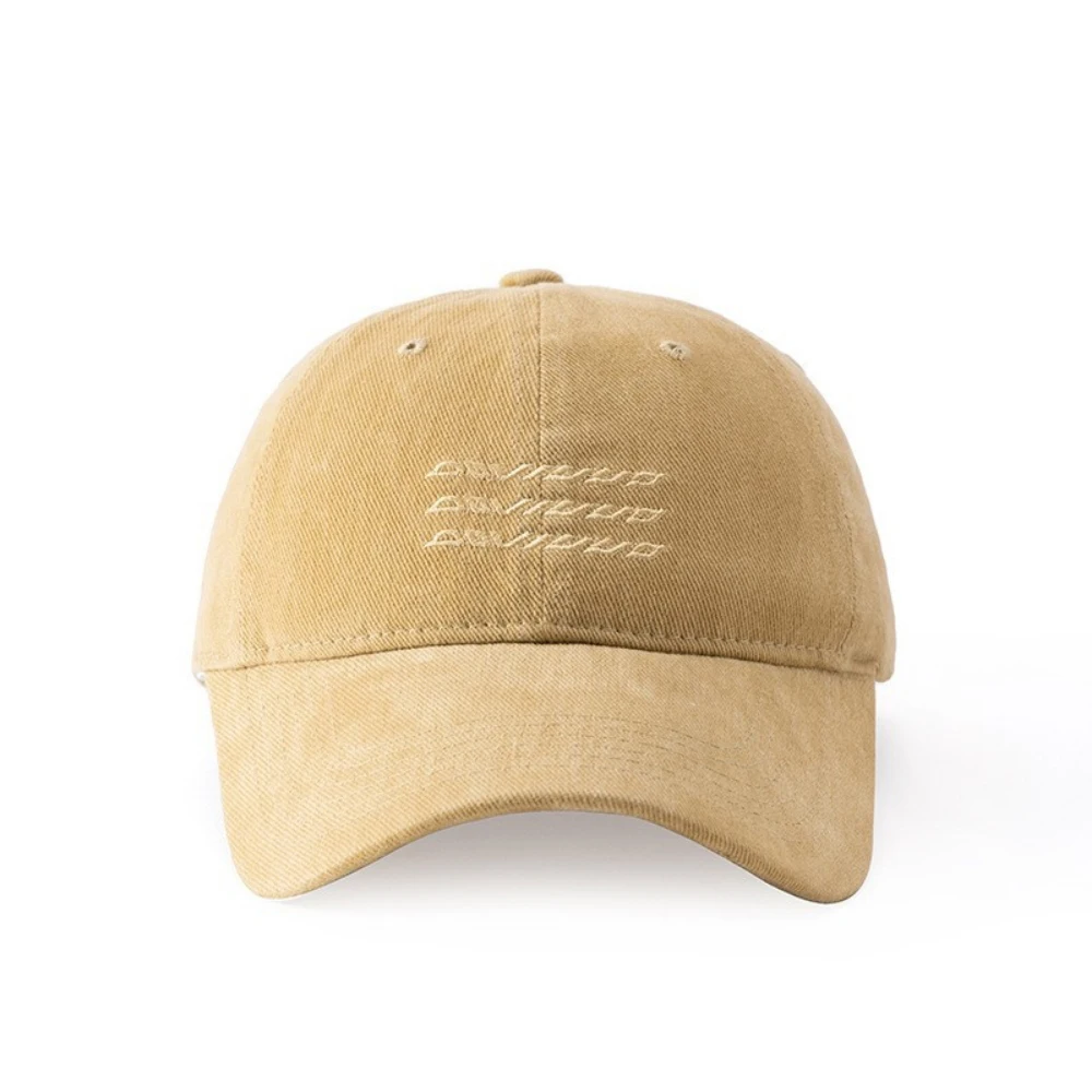 Simple and fashionable embroidered three-row letter baseball cap made of washed cotton, comfortable for daily commuting.
