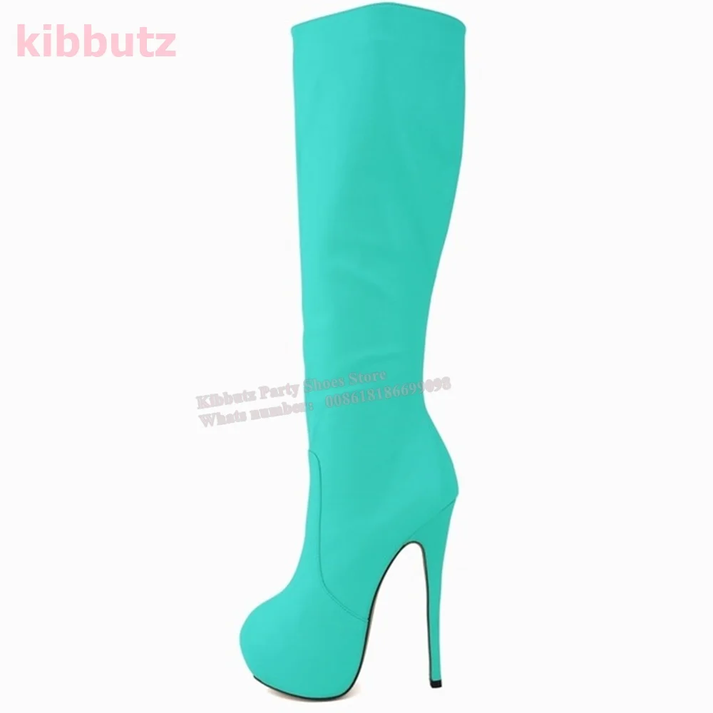 Botas hasta la rodilla de cuero genuino para mujer, plataforma, punta redonda, tacones de punta, cremallera lateral, Color sólido, moda elegante, Sexy, nuevo