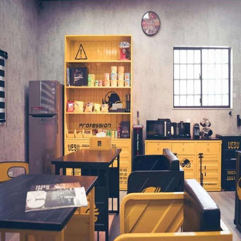 Loft industrial style storage, container creative storage storage decoration, figure cabinet, oil drum table, chair and stool