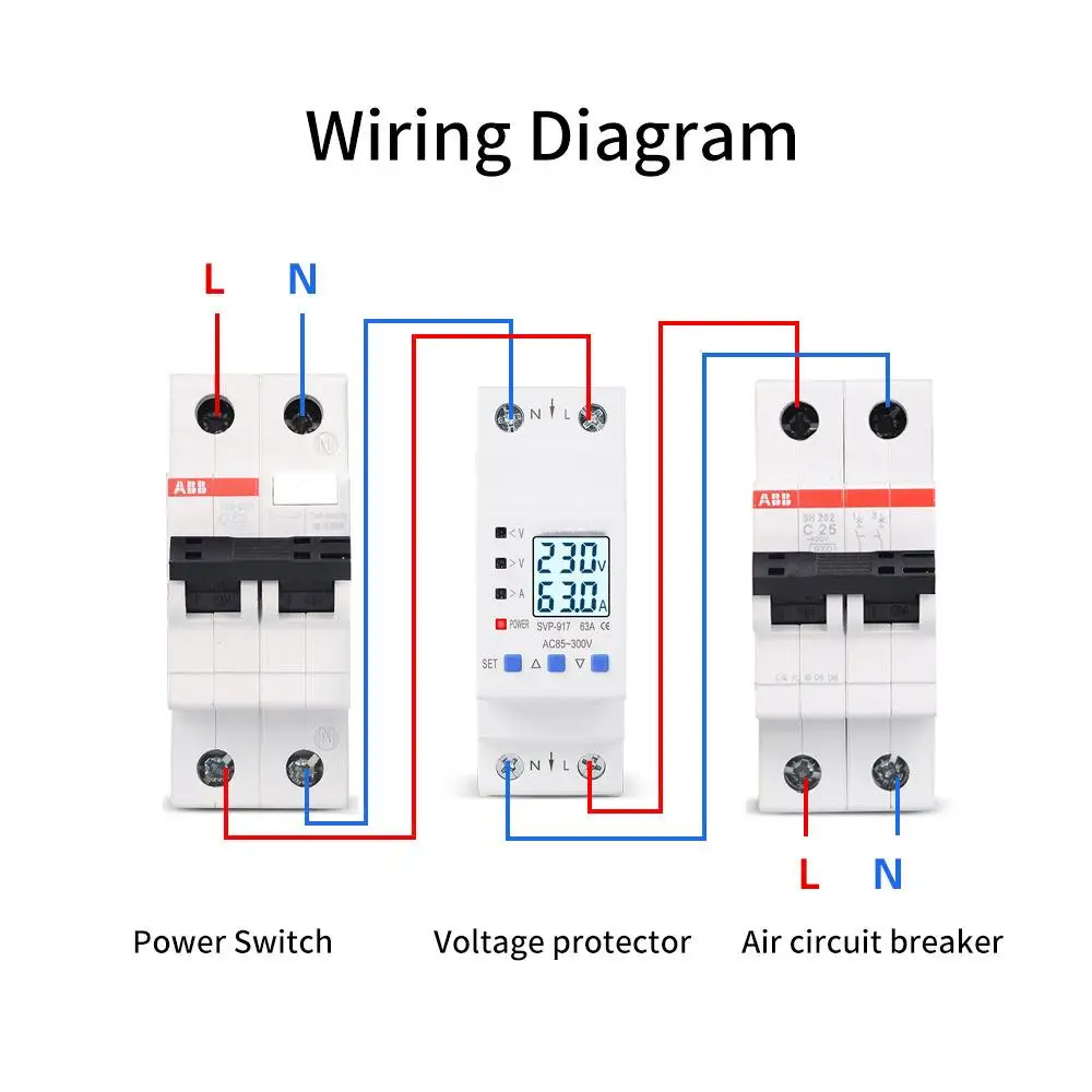 

1 шт. AC85-300V 63A/80A Регулируемый самовосстановление, защита от повышенного и пониженного напряжения, ограничитель тока, переключатель перегрузки, дисплей мощности