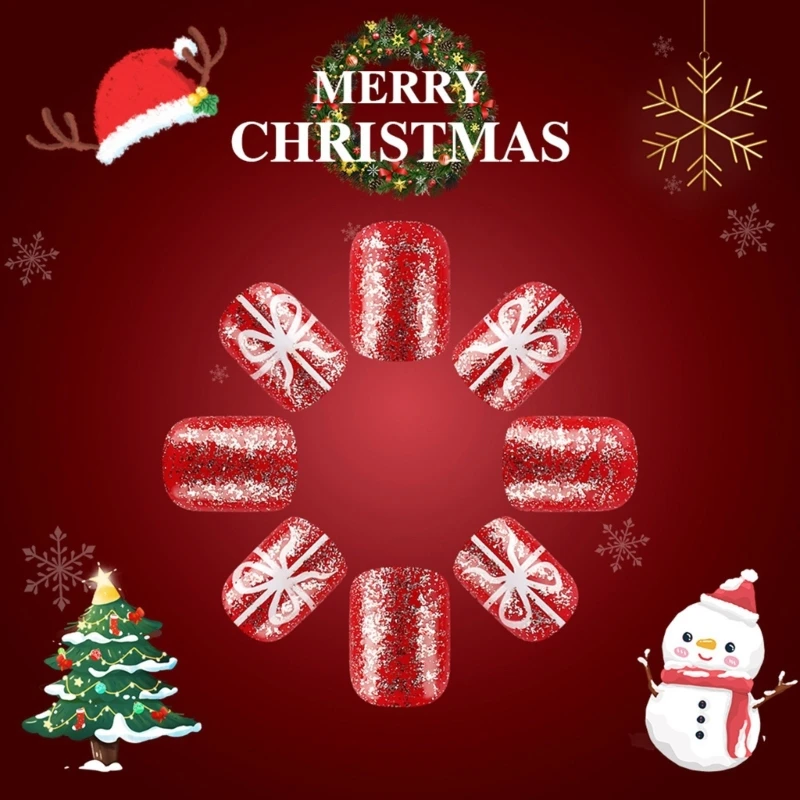 Französische Schneeflocken-Nagelpresse mit Weihnachtsmotiv, zum Aufkleben auf den Nägeln für Frauen, Drop Shipping
