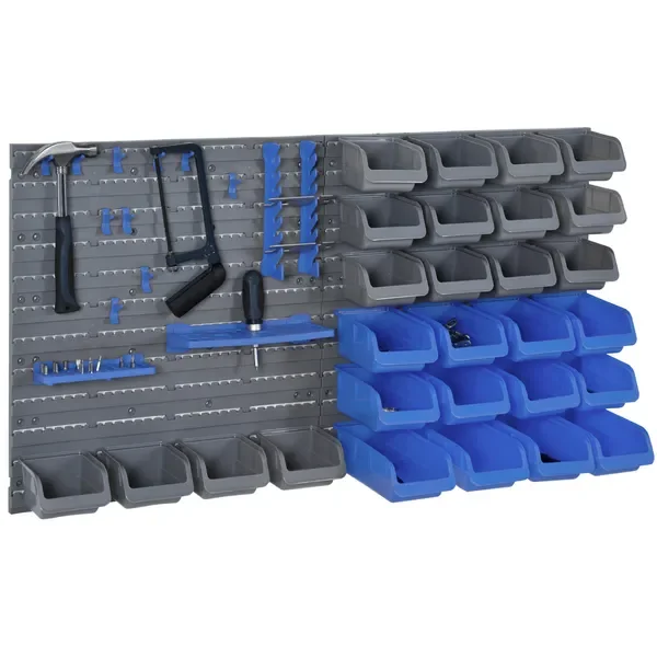 

DURHAND Pegboard Organizer Kit 44 Pieces Wall Mounted Tool Storage Rack with Bins Hooks Blue