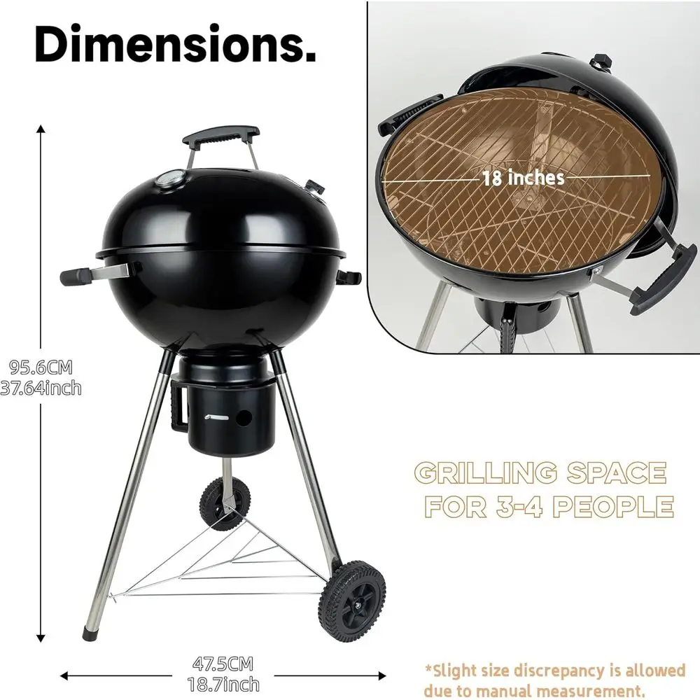 Charcoal Grills 18 inches Kettle Grill with Lid&Large Ash Collector,Outdoor Barbecue Grill or Camping/Garden/Party/Poolside