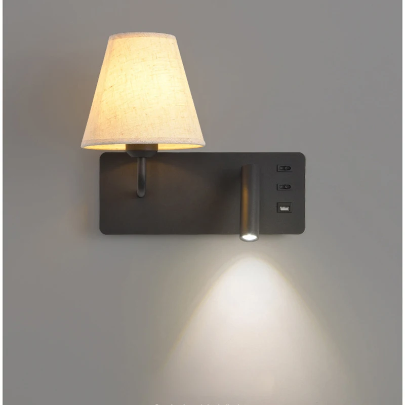 Nordic LED Wall Lamp Modern with Switch USB Wall Light Indoor Light Room Decor Reading Sconces For Hotel Bedside Bedroom Fixture