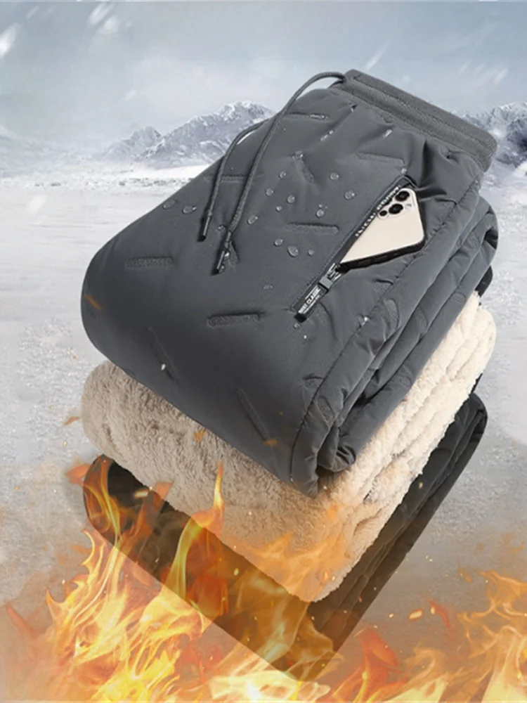 

Мужские хлопковые брюки Thiened Fce на подкладке, свободные теплые ветрозащитные водонепроницаемые зимние верхняя одежда, длинные повседневные брюки с прямыми штанинами