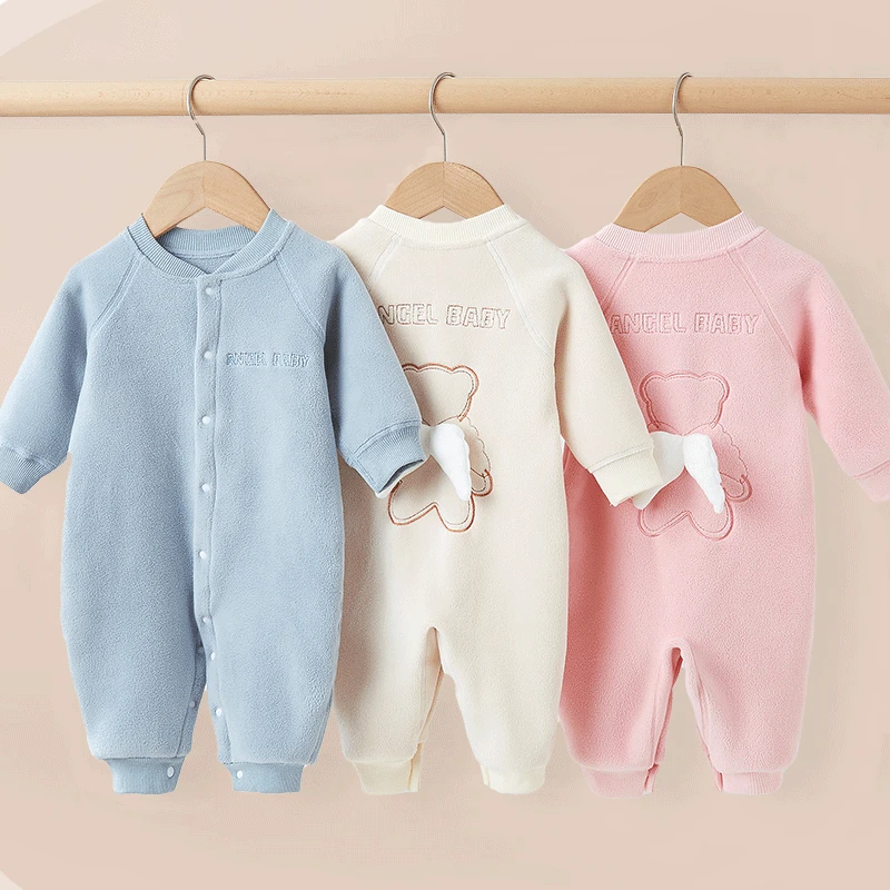 

Newborn Baby Plush Fleece Warm Outfit Infant Toddler Winter Warm Angle Wing Jumpsuit Baby Girl Boy Long Sleeve Onesies Outerwear