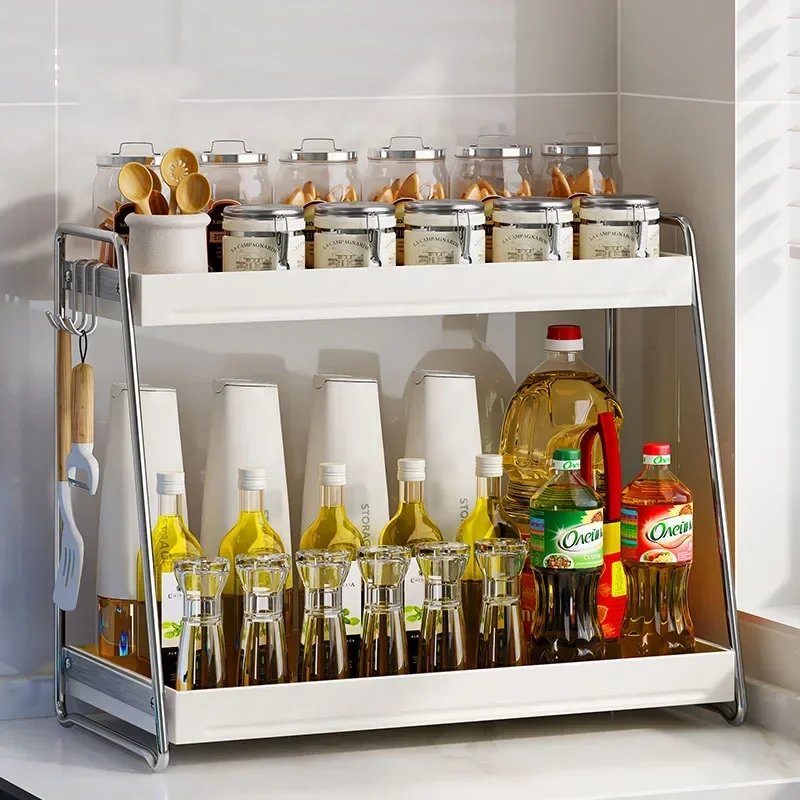 Firm Stainless Steel Kitchen Seasoning Rack Double-layer Household Countertop Seasoning Rack Factory