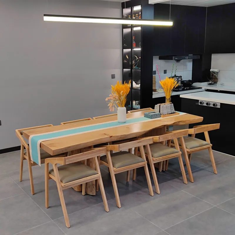 Solid wood dining table Full set Restaurant dining Rectangle table Log tea table