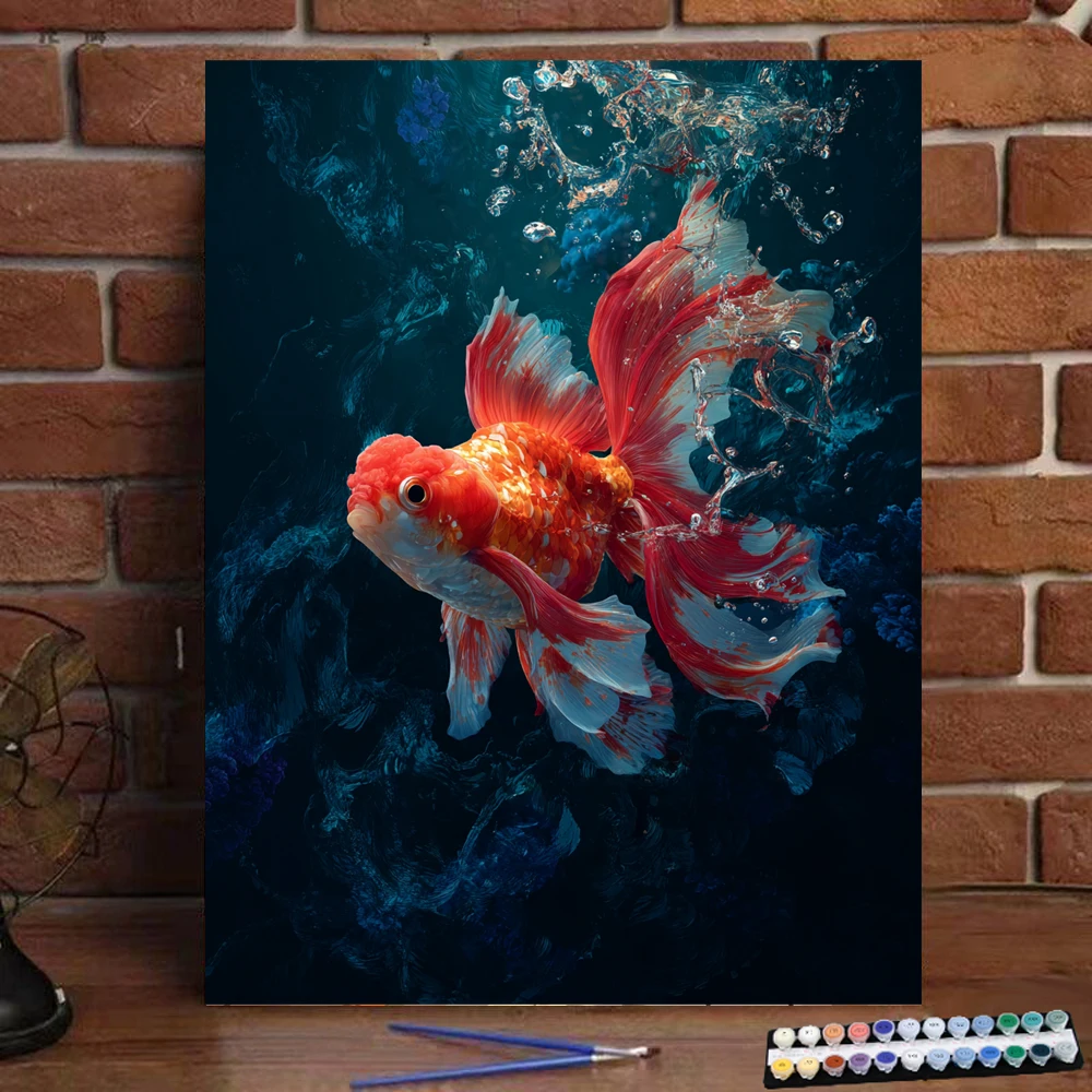 

Картина по номерам крупным планом маленькой золотой рыбки, цифровая живопись, ручная работа, подарок для взрослых и детей, украшение на стену D