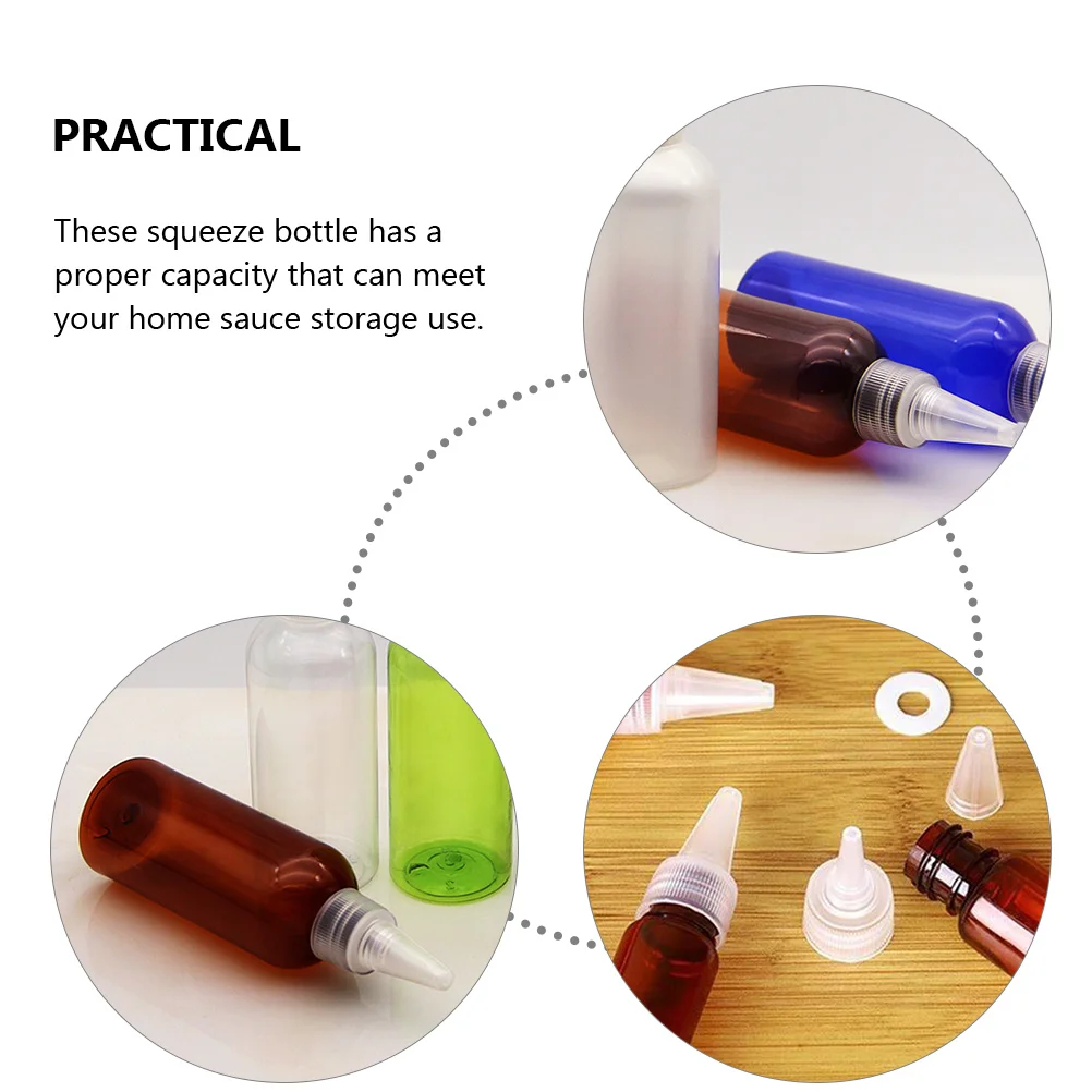 

10 Pcs Kitchen Squeeze Bottles Spout Cap Dispenser Plastic Sauce Containers for Ketchup Oil Dressing Condiment PET