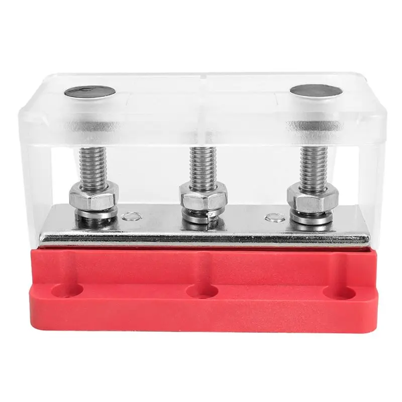 LLCS-Power Distribution Block 300A Bus Bar 3 M8 Terminal Studs 48V DC Positive& Ground Busbar Terminal Block Wtih Cover