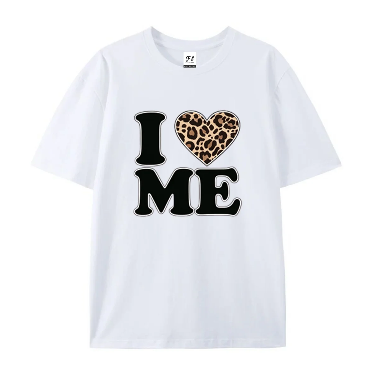 Women I Love Me Leopard Heart Print Short Sleeve T Shirt Self Love Slogan Graphic Tee Casual Summer Daily Basic Cotton Tops