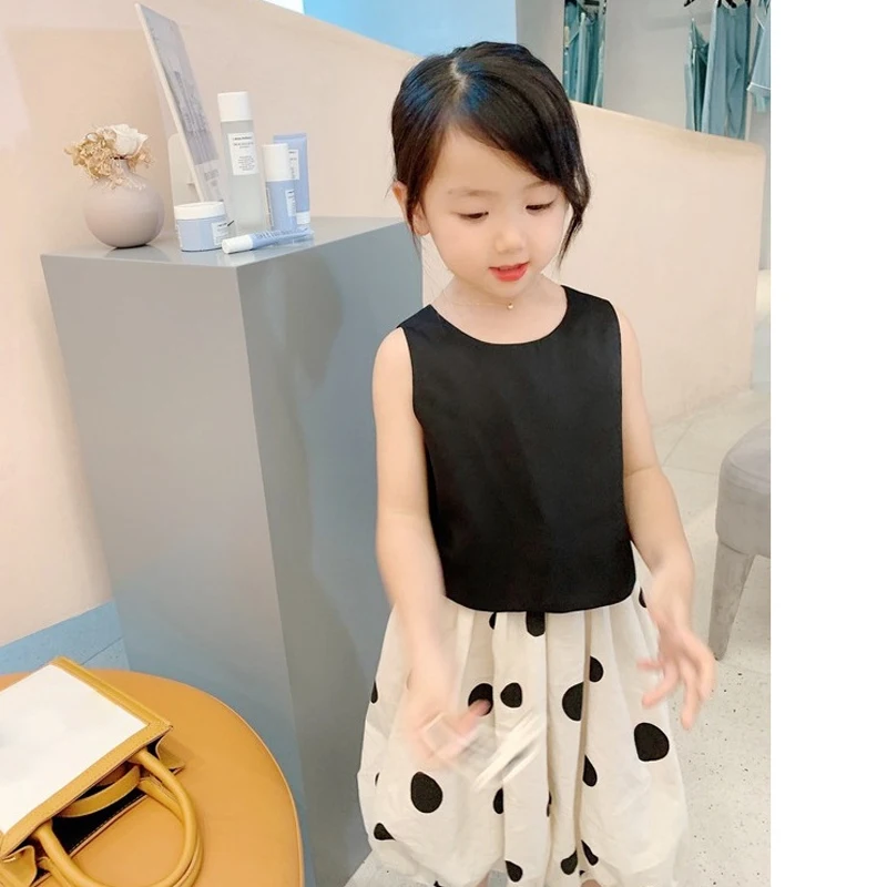 Summer Girls\' Clothing Sets Back Buttons Hollow Vest Casual Top + Polka Dot Skirt Fashion Baby Kids Outfit Children Clothes Suit