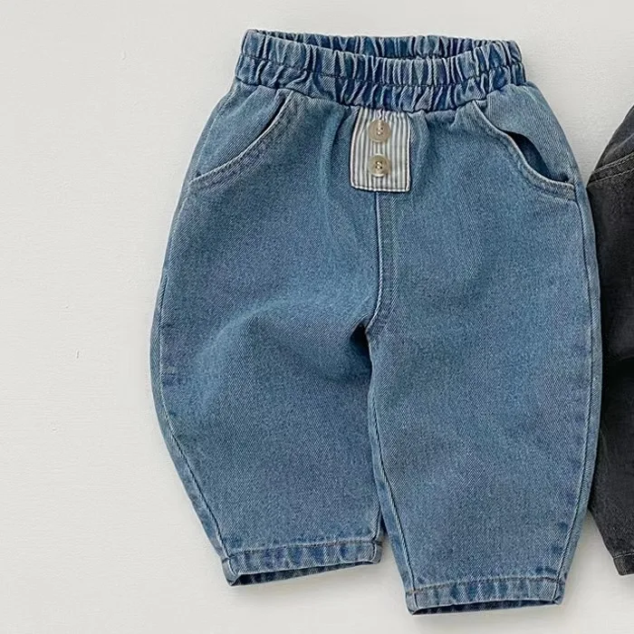 Viser en denim décontractés de style coréen pour enfants, jeans simples pour enfants, vêtements pour bébés, document monochrome, mode automne et hiver, nouveau