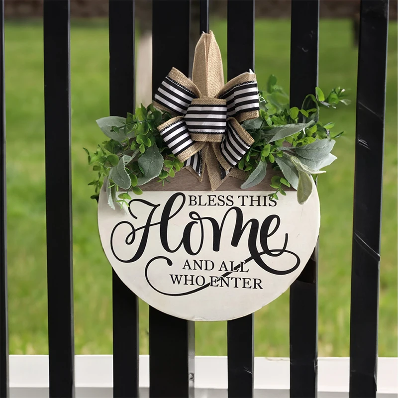 Front Door Welcome Sign Rustic Round Wood Wreaths Wall Hanging Outdoor Decoration Home Porch Fence Hanging Pendant