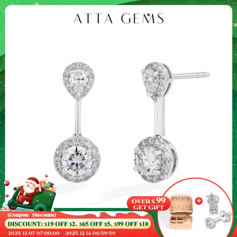 

ATTAGEMS DVVS1 Brilliant Moissanite Drop Earring for Women Girl S925 Sterling Silver Engagement Wedding Stud Jewelry Test Passed