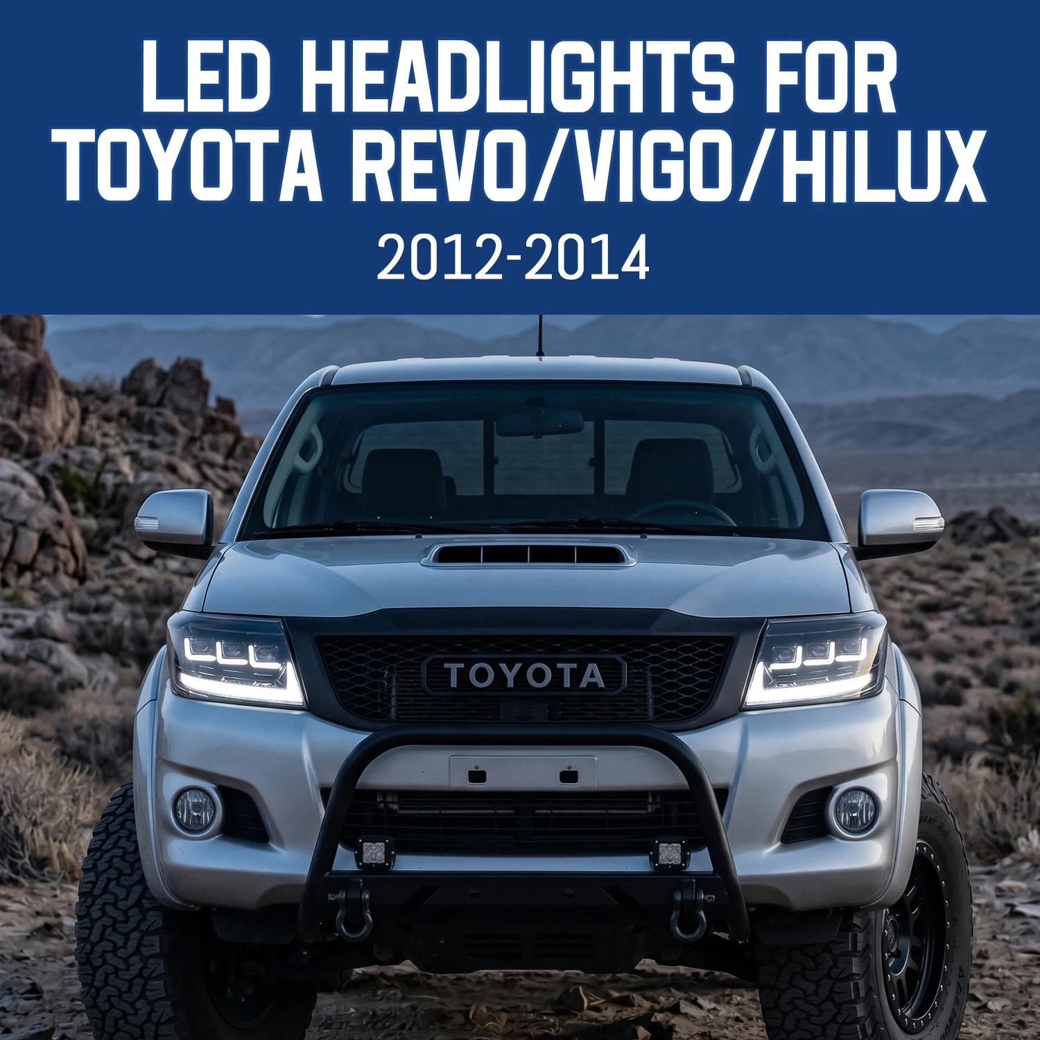 HCMOTIONZ Dynamic LED Headlights Fit for Toyota Hilux Revo Vigo 2012-2014 Upgrade Projector Lamp with Sequential Turn Signal