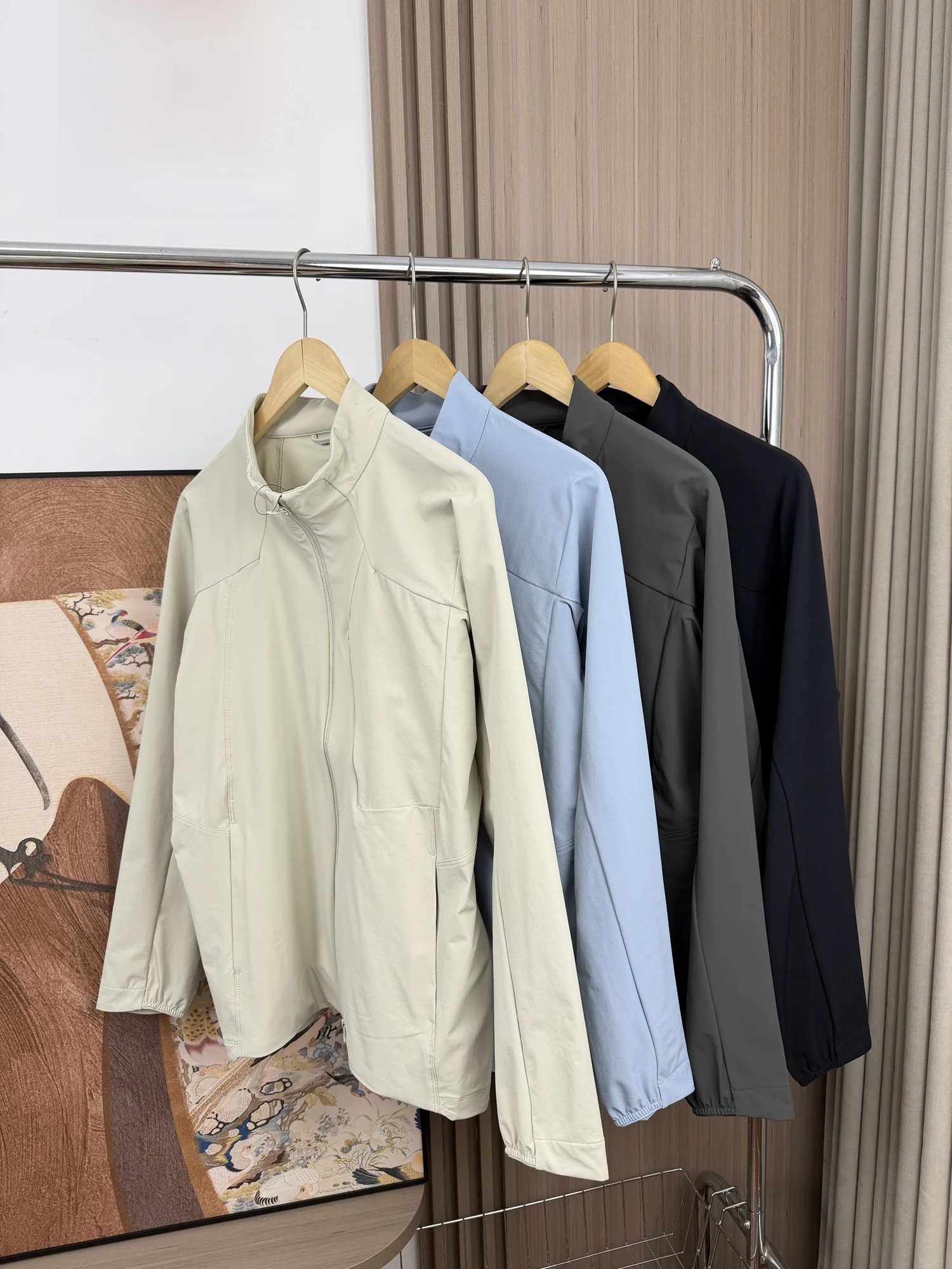 

Line Men's Casual Stand Collar Jacket Outdoor Windproof Quick Dry Breathable Spring Autumn Fashion Urban Style