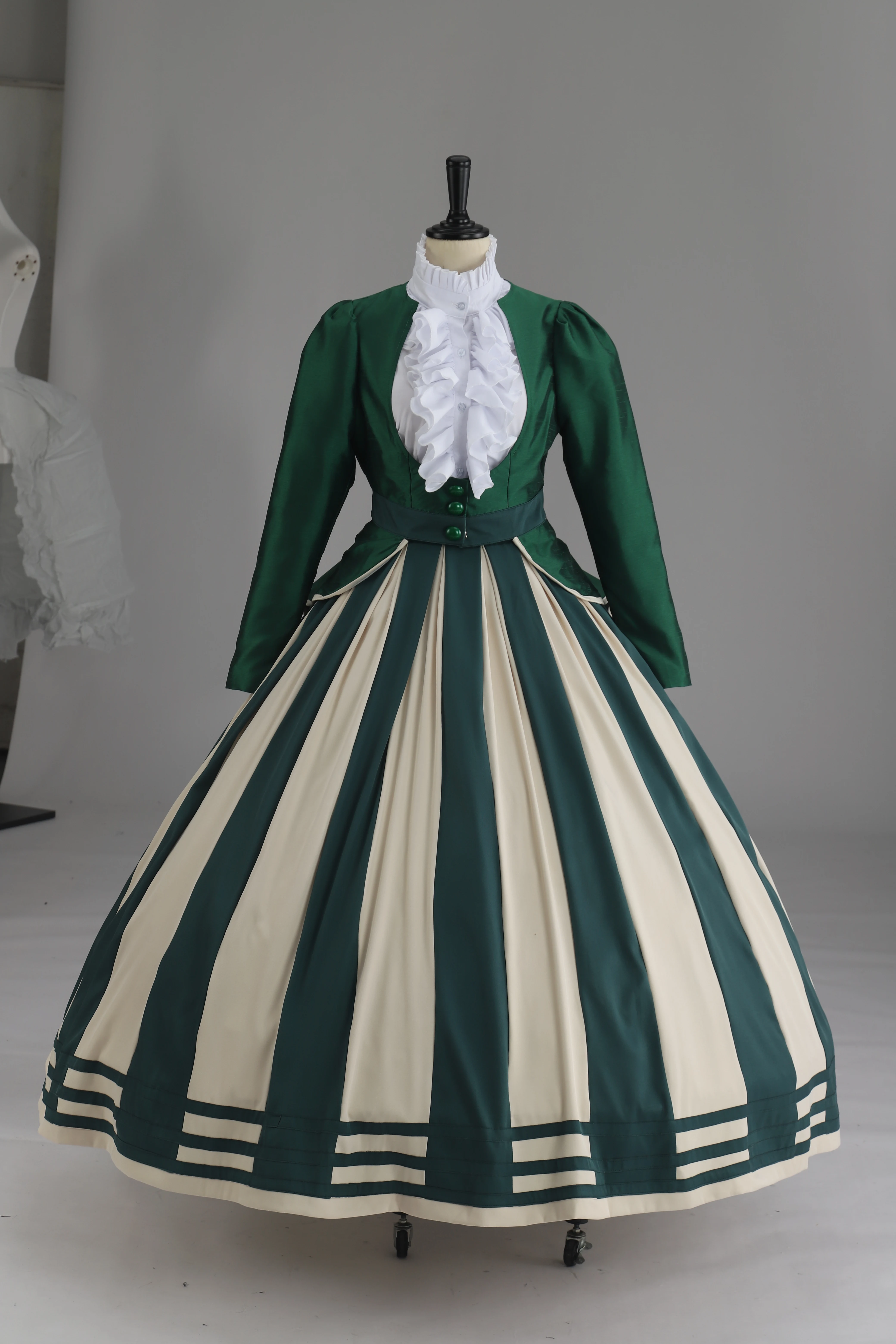 1800s Fashion Edwardian Costume Victorian Era Dress Green Striped Civil War  Tea Gown Custom Made - AliExpress 200000532