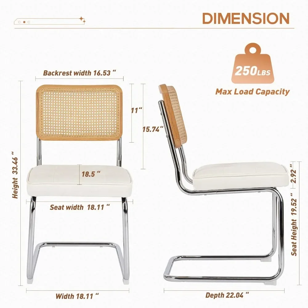 Juego de sillas de comedor medievales modernas, Asientos tapizados, sillas laterales de terciopelo de ratán para comedor y cocina, Juego de 2 piezas