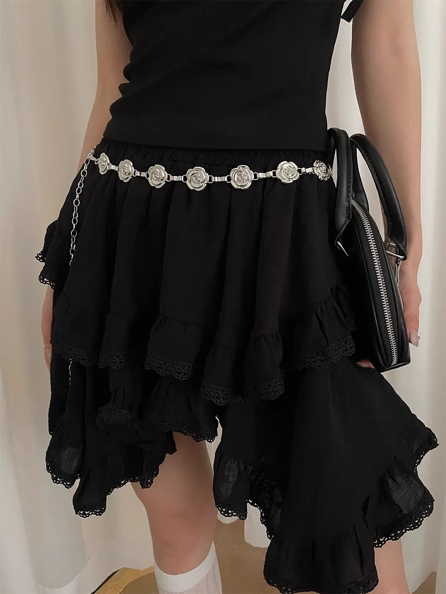 Retro Folk Style Metal Flower Chatelaine Spice Girl Dress Decorative Thin Belt 2024 New Waist