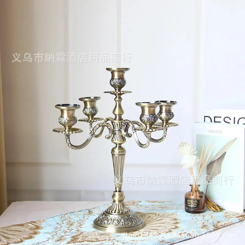 Three heads and five heads antique bronze metal high-grade European alloy candlestick home furnishing hotel KTV classic style