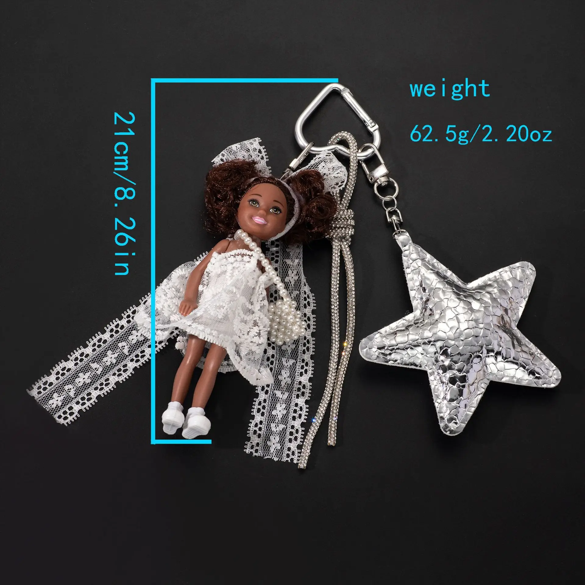 Korean Version Cute Sweet White Lace Dress Princess Doll 1/8 BJD African Doll With Star Accessories Bag Decoration Small Gift