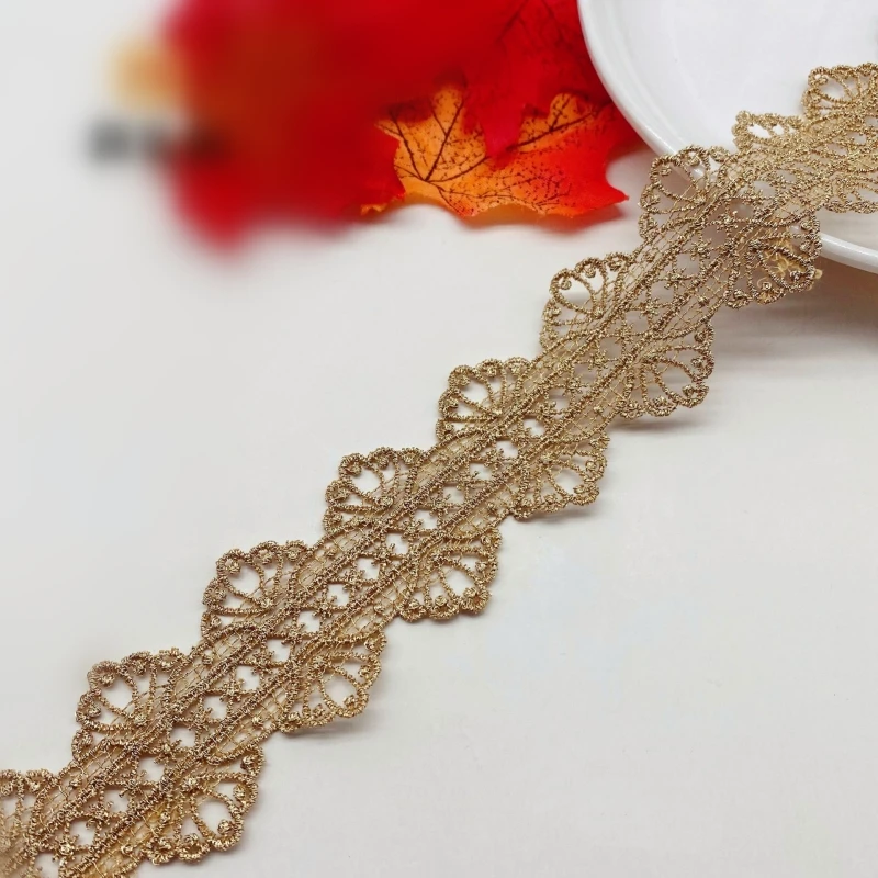 19 Yards Venice Gold Thread lace trim Scallop edges Polyester Venice Lace Ribbon For Lolita, Doll Dress Millinery, Costume