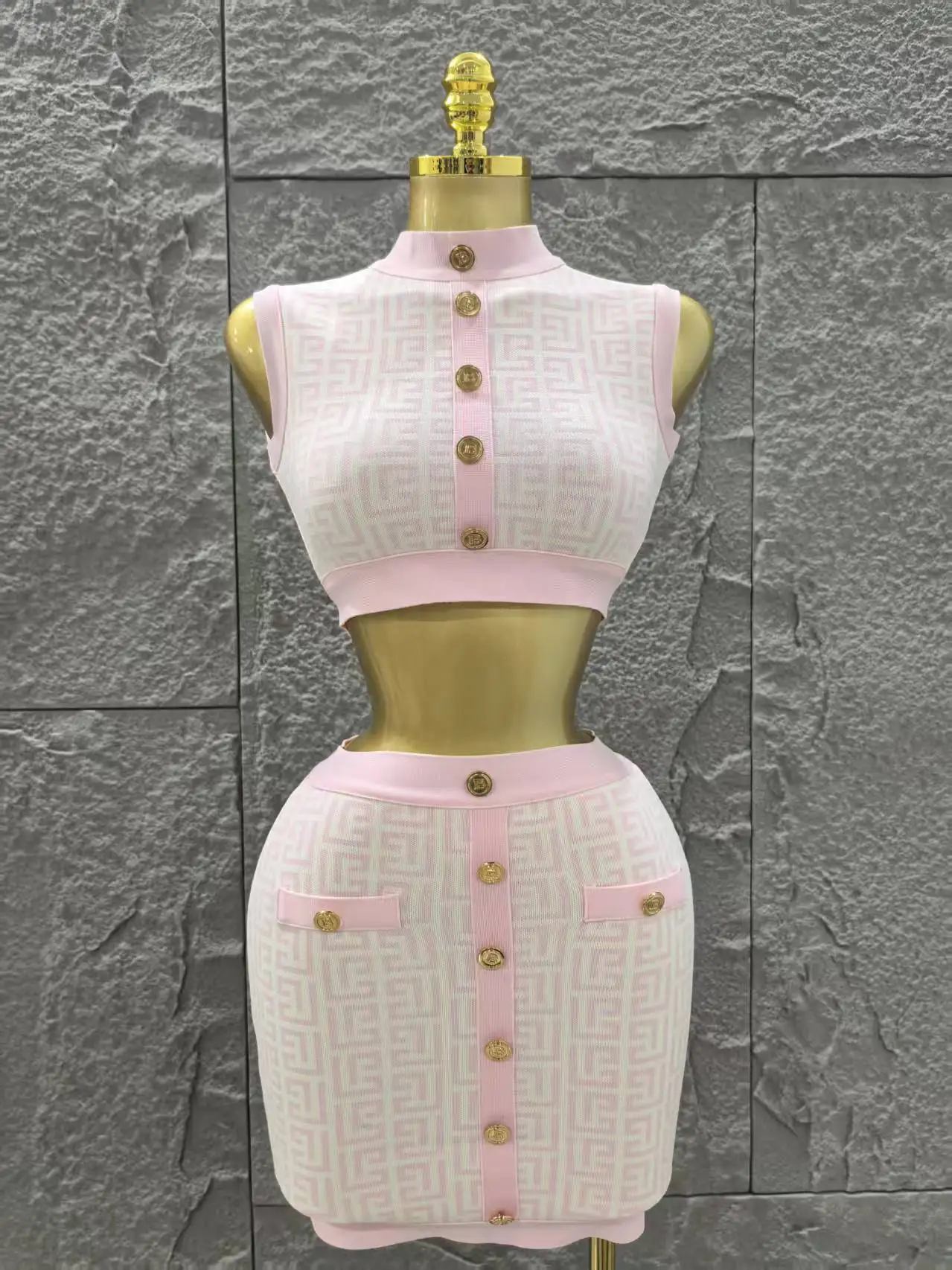 Ensemble de bandes de luxe de haute qualité, 2 pièces, rose, noir, pour filles, ensemble de rue, moulant, fête d'anniversaire, haut court, jupe Slim