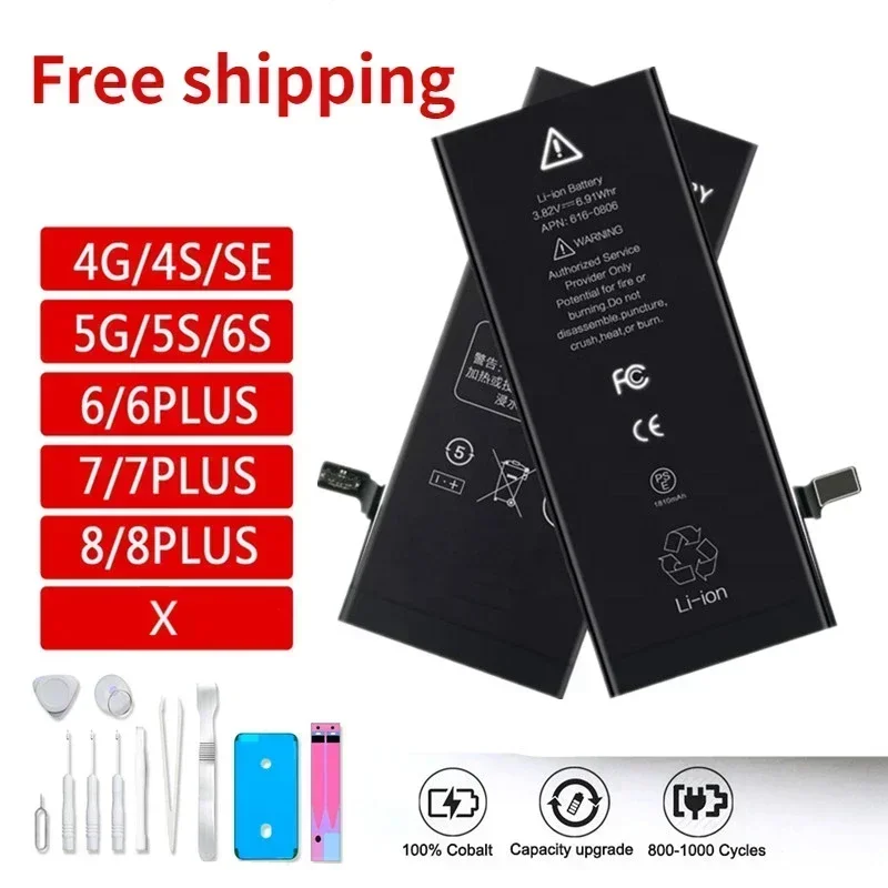 Battery Replacement For IPhone 100% Original 4G 4S 5 5S 6 6S 6Plus 7 7Plus 8 8Plus X Se  2023