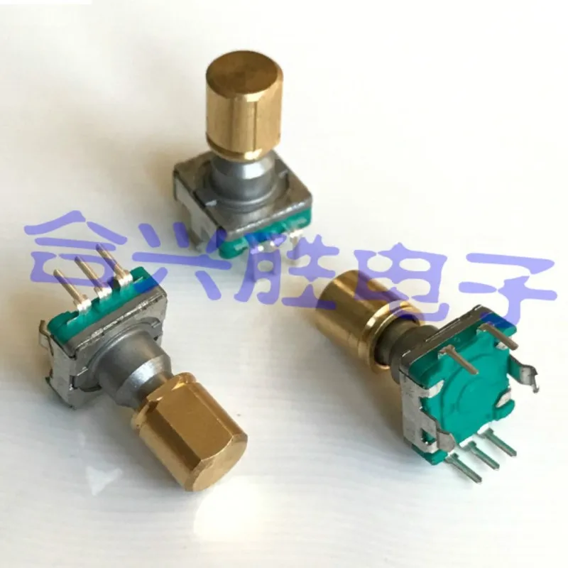 1PCS EC11 Type Encoder Car Navigation CD Volume Rotary Adjustment Switch With Gold Knob Cap Shaft Length 15MM 5Pin