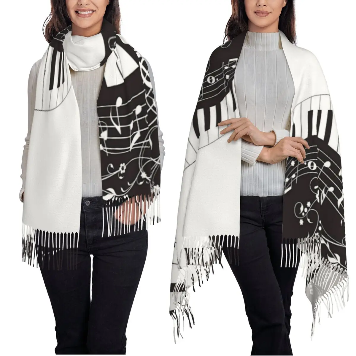 

Abstract Piano Keys With Musical Notes Scarf Tassel Scarves Women Soft Warm Shawls and Wraps Large Fall Winter Shawl Wrap