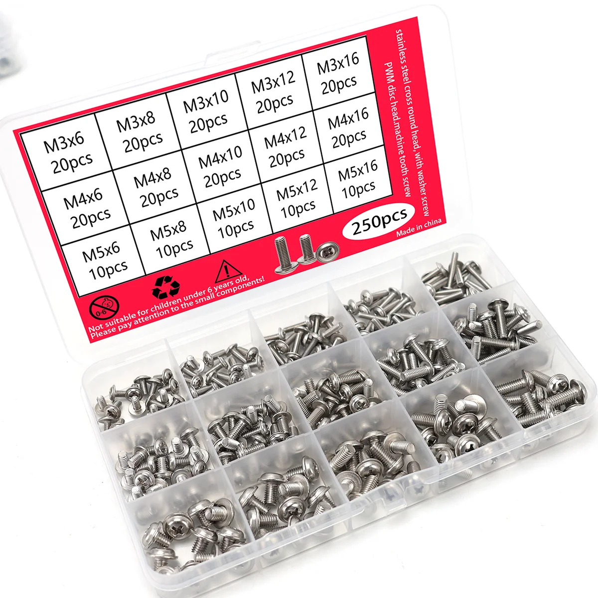 250 pcs stainless steel cross recessed screws, 