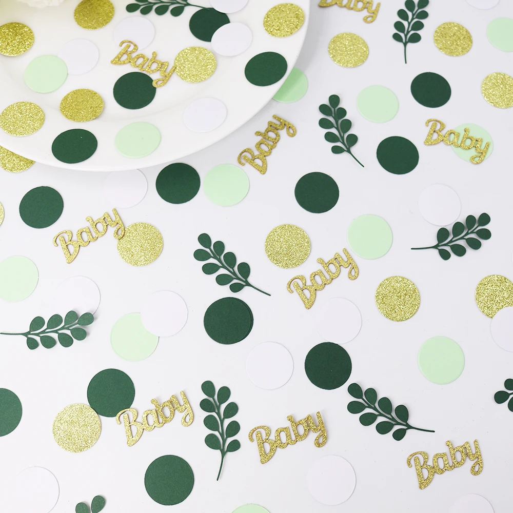 120 Stück Babyparty-/Geburtstagsparty-Konfetti, grüner und rosa Salbei, rundes Konfetti, Dekorationszubehör für Geburtstagsfeiern, Hochzeiten