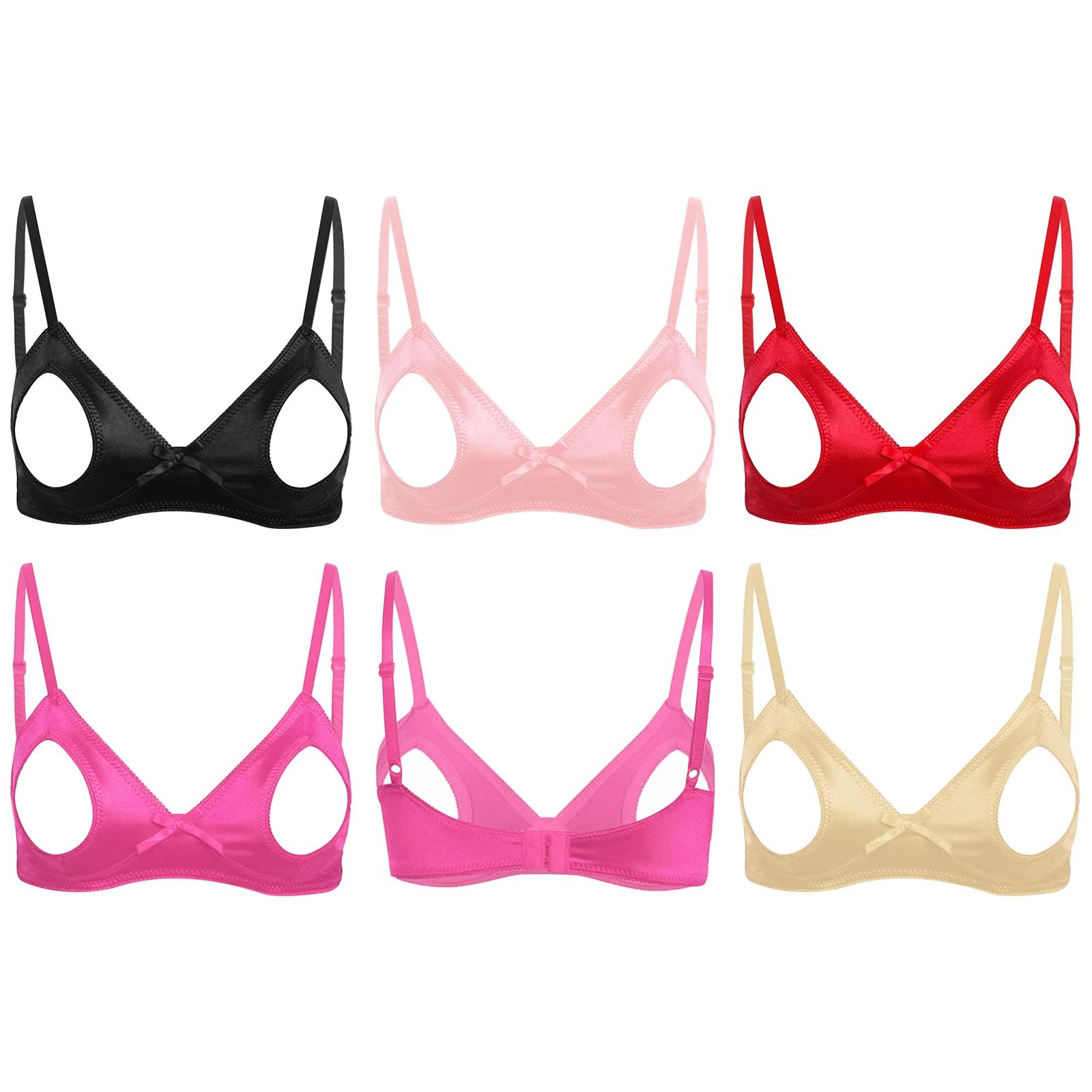Women Sexy Open Cup Bra Adjustable Straps Lace Trim Push Up Expose Nipple Brassiere Tops Lingerie Nightwear for Couple Games