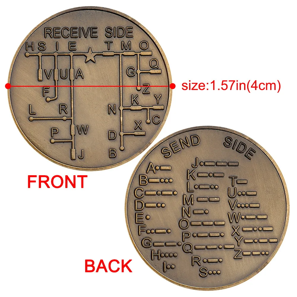 5PCS CW Morse Code Receive Side Decoder Challenge Coin Antique Brass Coin Ham Radio Operators Commemorative Collectible Gift