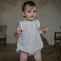 Vintage Linen Cotton Baby Girls Romper Summer Ruffles Lace Infant Bodysuit for Toddler Girls Clothing Children Overalls Outfits 5