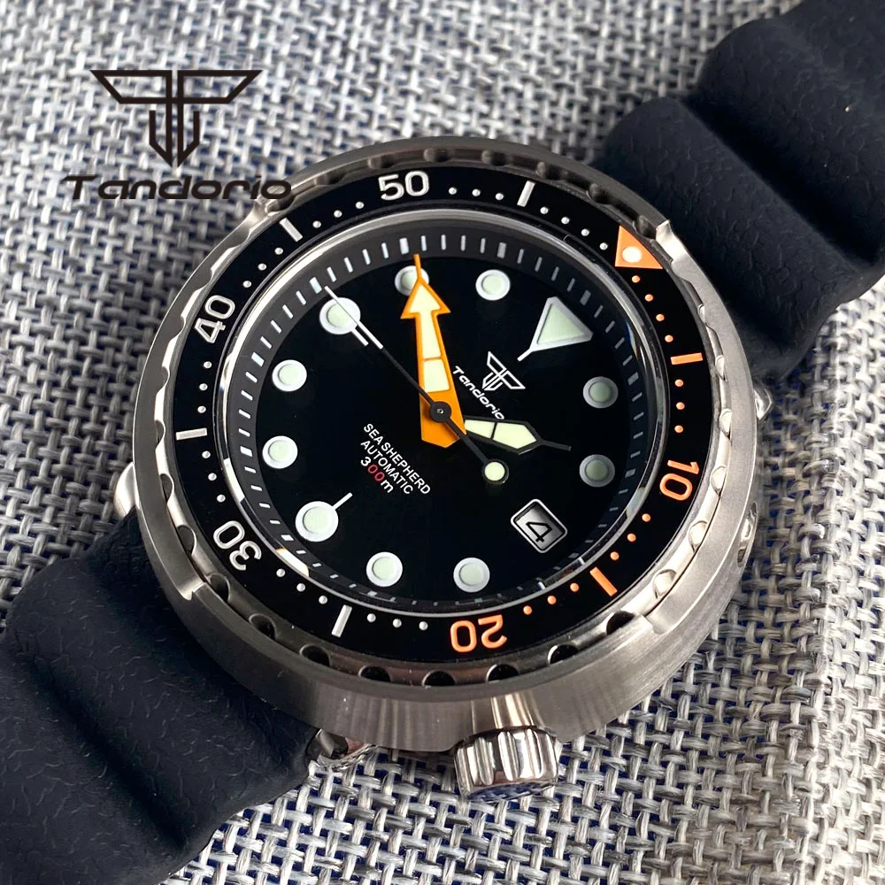 Tandorio 46.5mm Tuna Automatic Dive Men\'s Wristwatch NH35A Movement Sapphire Glass 20Bar Waterproof Ceramic Bezel Rubber Strap