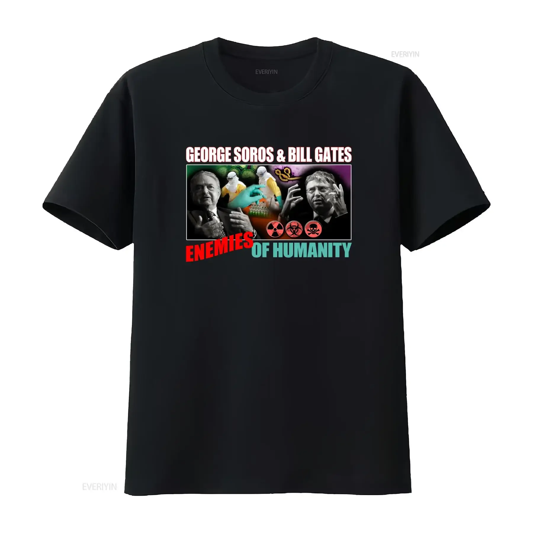 Camiseta masculina CV19 Vacinas Nova Ordem Mundial Verdade dos Illuminati Bill Gates George Soros Inimigos da Humanidade Design vintage lavado