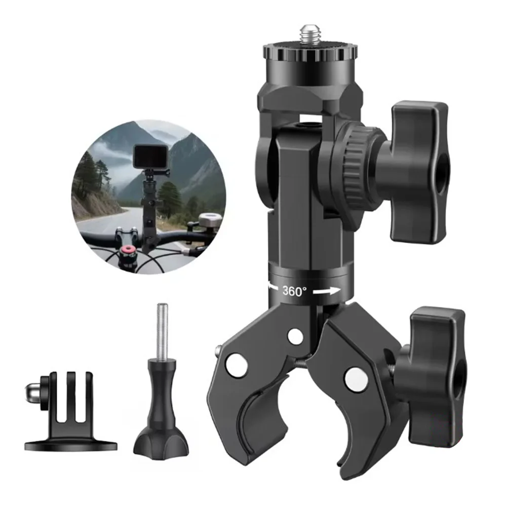 

360 Degree Adjustable Clamp Bracket for Motorcycle and Bike Handlebar with Dual Axis Rotation and Non Slip Grip