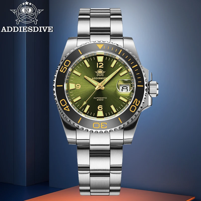 

ADDIESDIVE Men Automatic Watch Luxury Ceramic Bezel Diving 200m Waterproof 8215 Mechanical Wristwatch 316L Stainless Steel