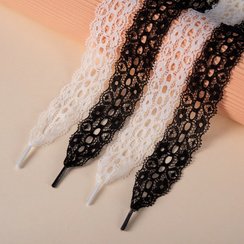 1Pair Silk Lace Shoelaces Girl Colourful Flat Shoe Laces White Black Casual Rope Shoelaces for Shoes Accessories 80/100/120CM