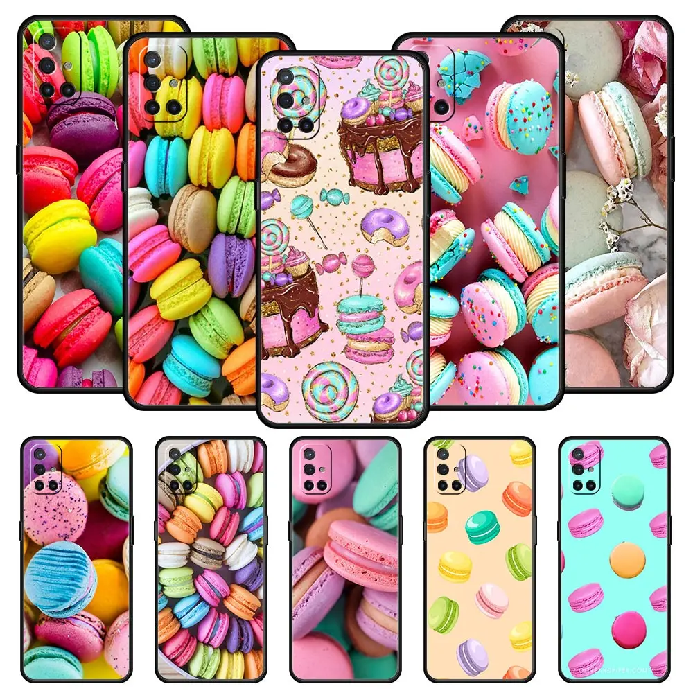 Cute Macarons Dessert Phone Case For OnePlus 10 9 8 7T Pro 9R 9RT 8T One Plus Nord 2 CE N10 N100 N200 5G Black Soft Cover Funda