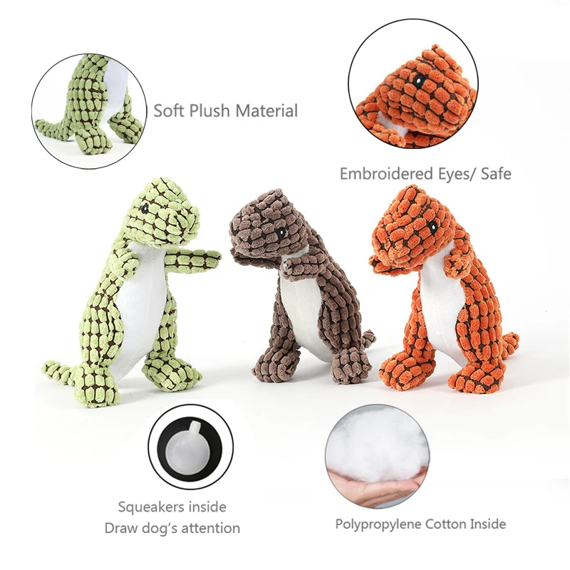 Plush Dog Toy Dinosaur Shaped Interactive Squeaky Toys for Small Large Pets Tooth Cleaning Chew Toy Accessories