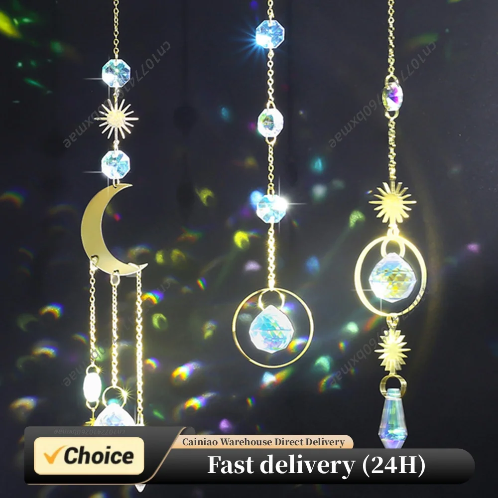 Window Hanging Crystal Ball Sun Catcher Rainbow Prism Moon Star Light Decor Pendant Ornament