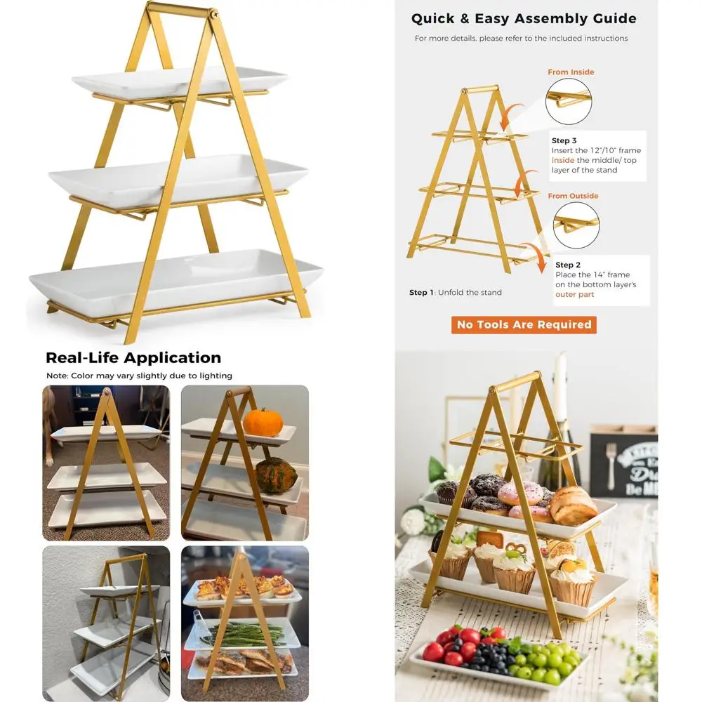 

YHOSSEUN 3-х уровневая фарфоровая подставка для сервировки, складные прочные тарелки размером 10, 12, и 14 дюймов