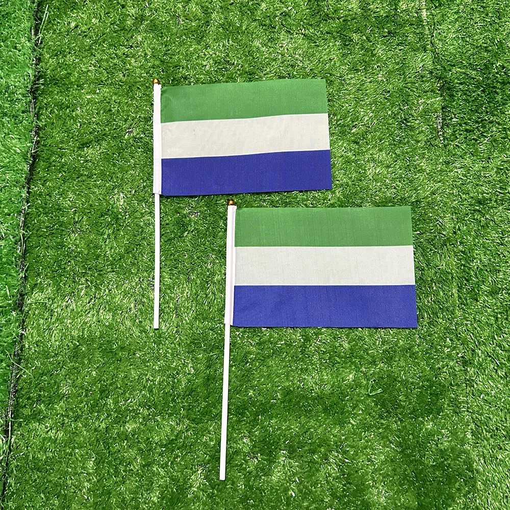 SKY FLAG sierra leone hand Flag 10/20/50/100pcs 21*14cm sierra leone Hand Waving Flags With plastic pole For Sports Activity