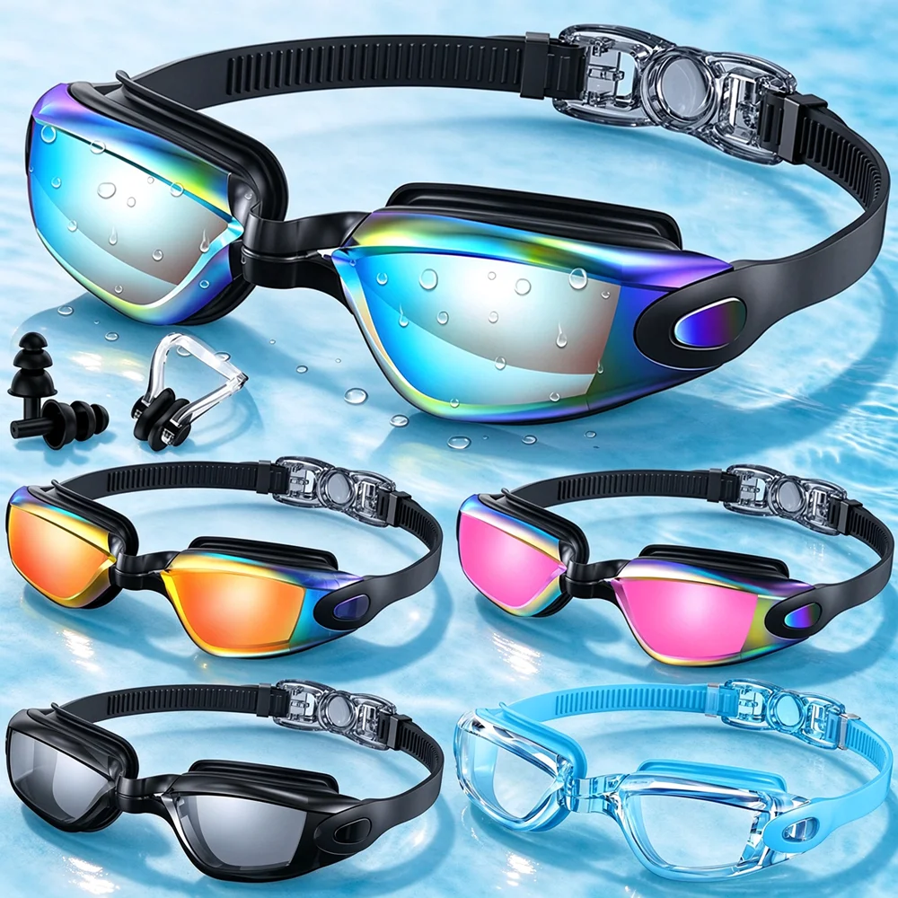 Swimming Goggles Anti-Fog Clear Vision Waterproof Quick Adjustable Swimming Glasses with Earplug Nose Clip - Swimming Eyewear