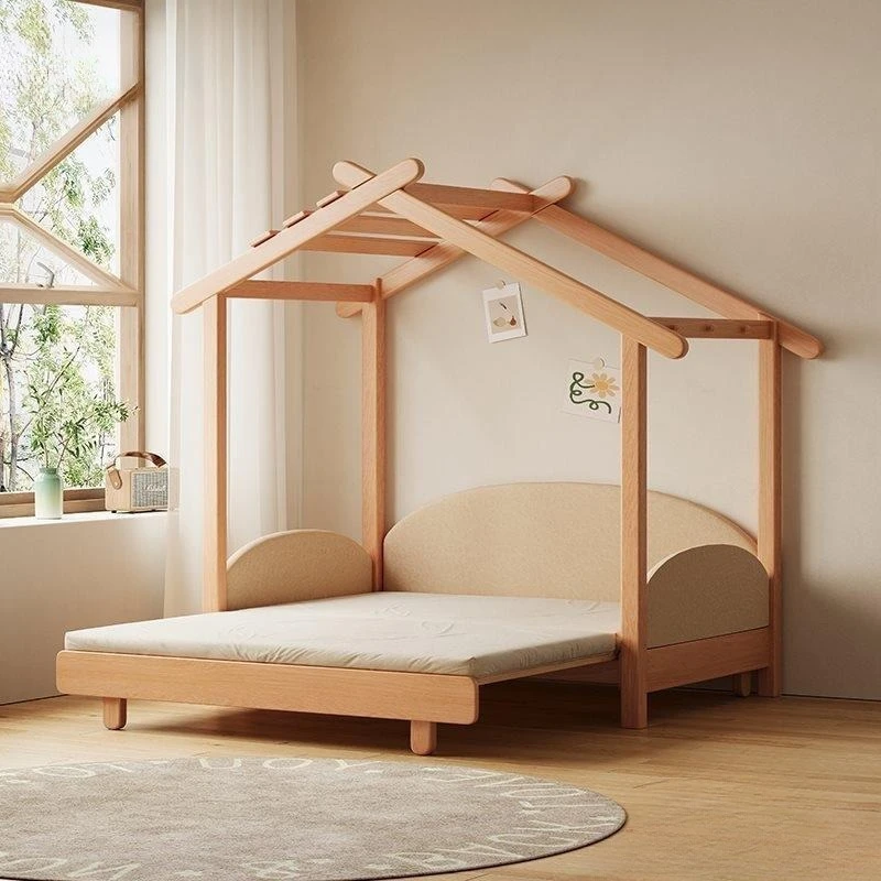 

All solid wood children's flying house bed retractable boys and girls single bed small apartment
